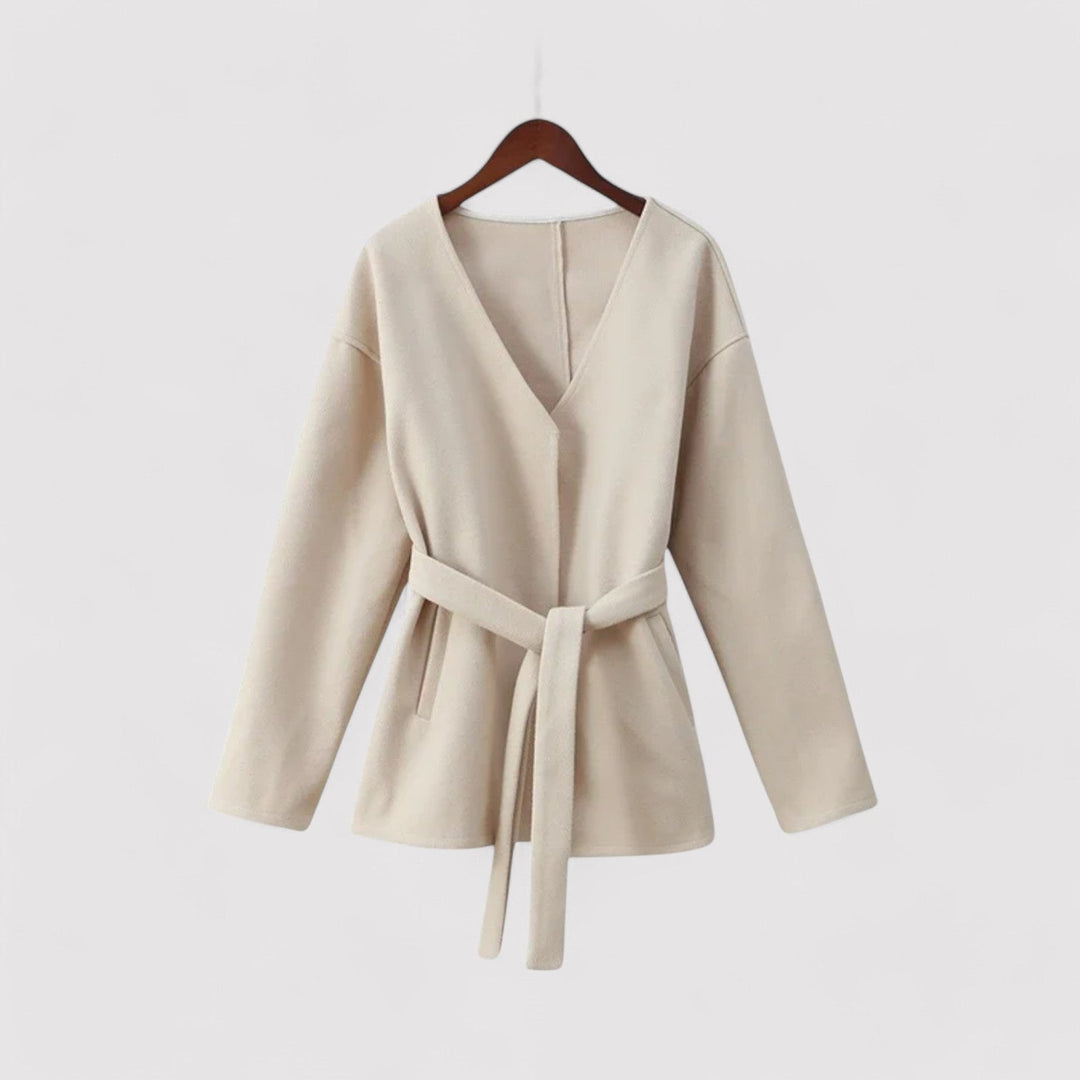 Ancien | Chic Midi Coat With Belt V-Neck Jacket afbeelding 2