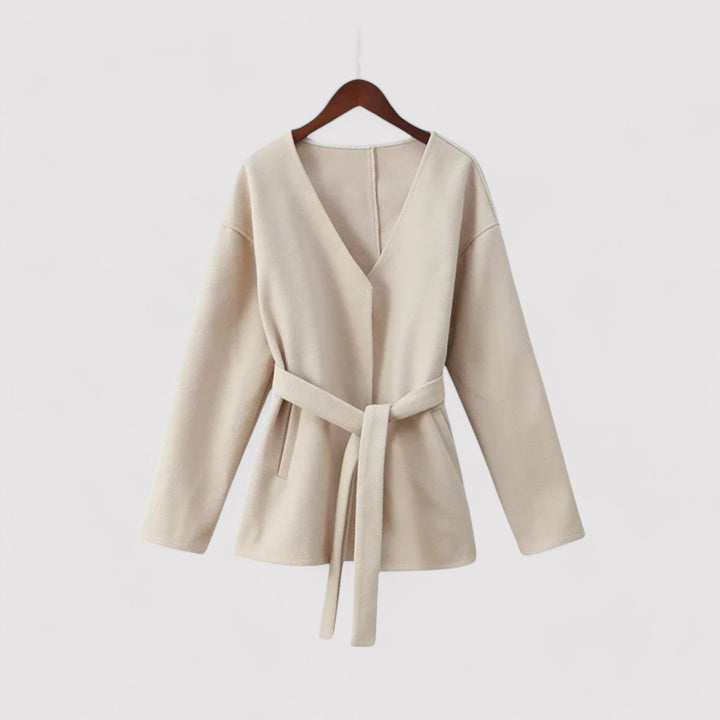 Ancien | Chic Midi Coat With Belt V-Neck Jacket afbeelding 2
