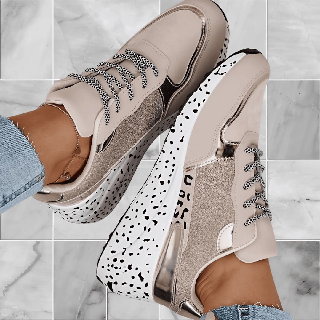 Ella | Women's sneakers with sparkling glitter and unique dalmatian print sole