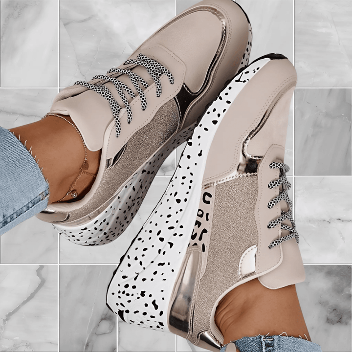 Ella | Women's sneakers with sparkling glitter and unique dalmatian print sole
