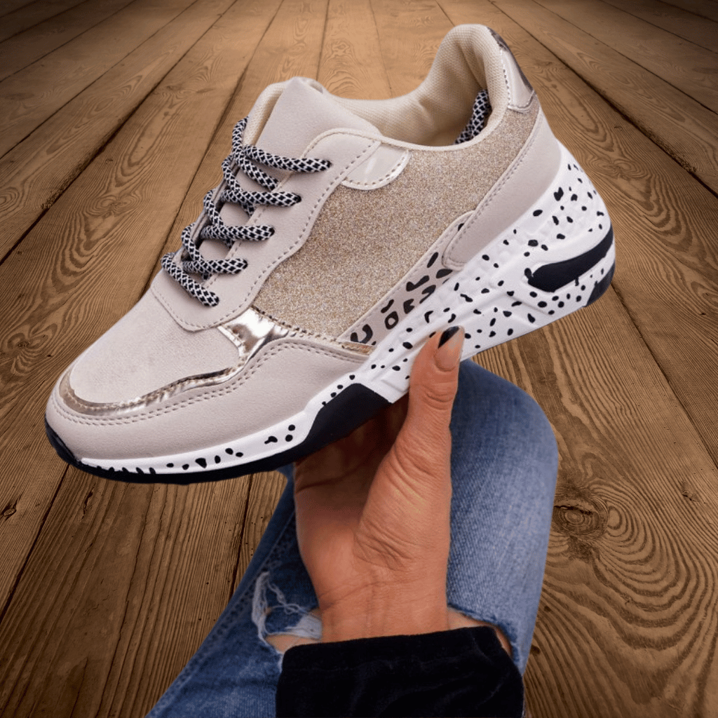 Ella | Women's sneakers with sparkling glitter and unique dalmatian print sole