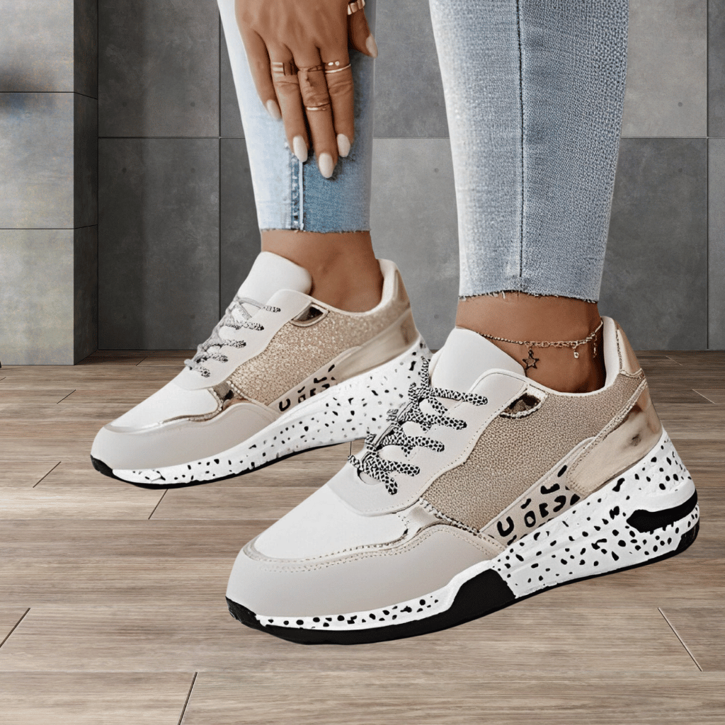 Ella | Women's sneakers with sparkling glitter and unique dalmatian print sole