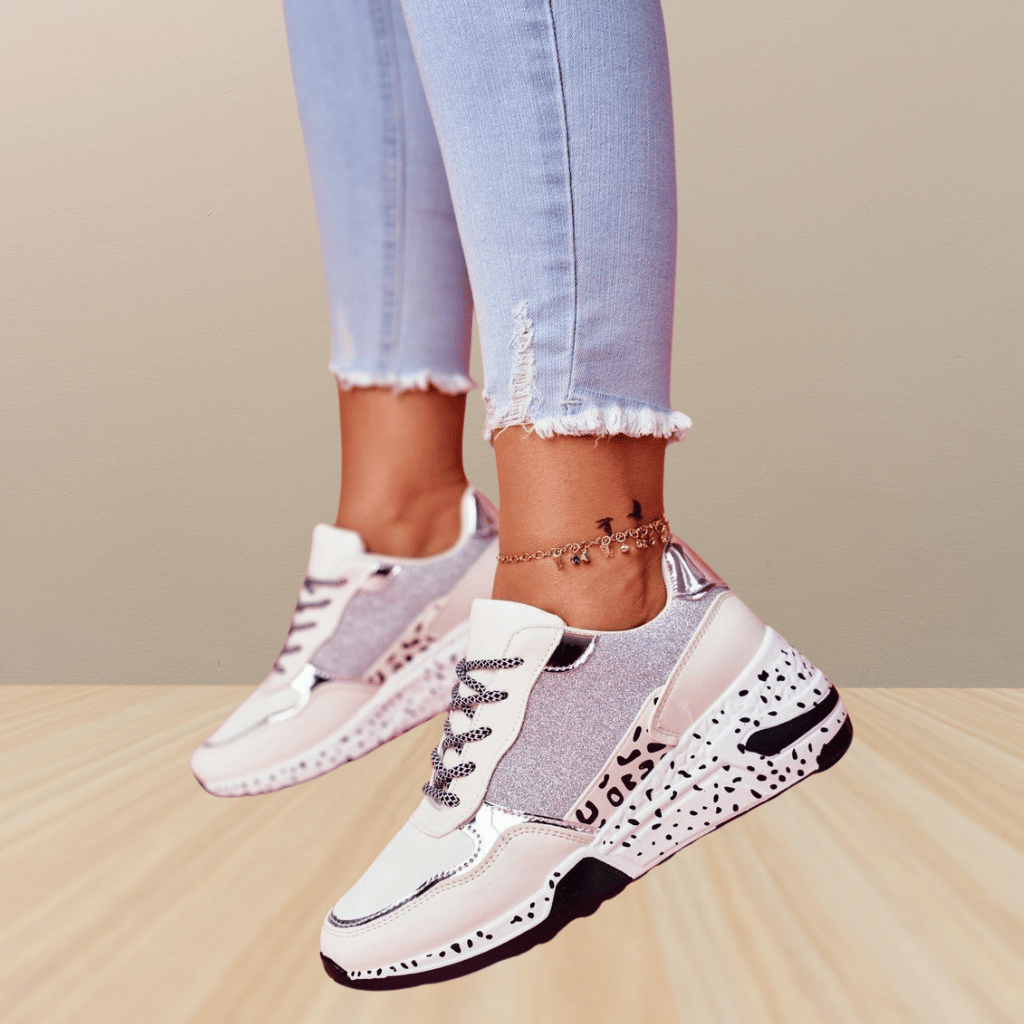 Ella | Women's sneakers with sparkling glitter and unique dalmatian print sole