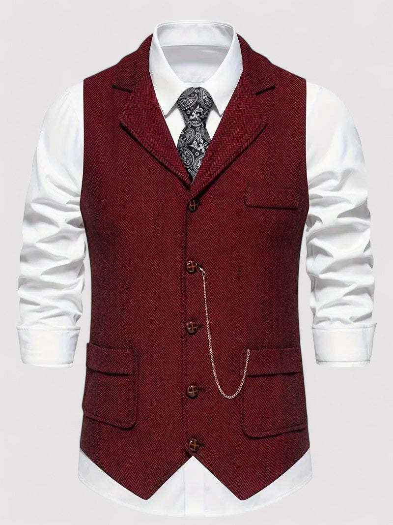 Ancient Elegant Retro Men's Vest with Herringbone Pattern afbeelding 1