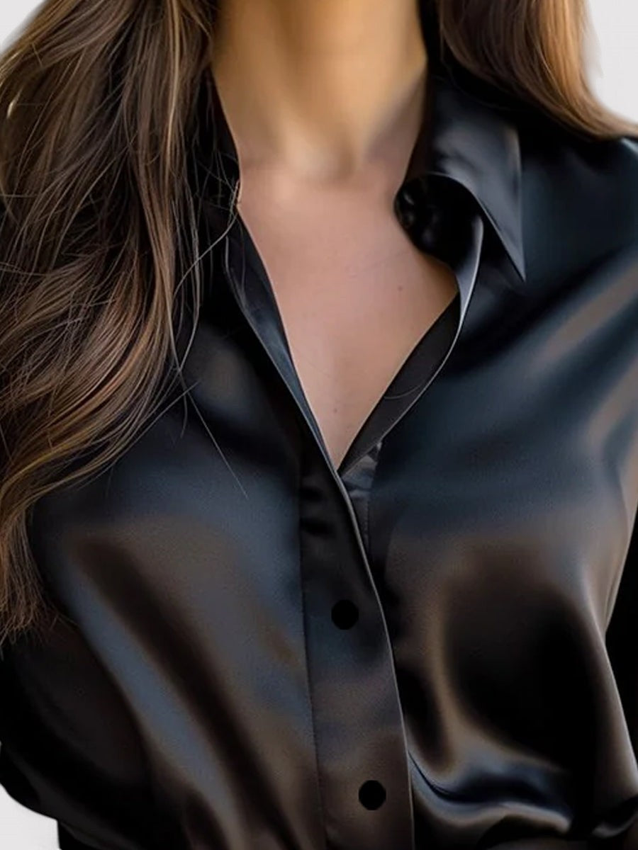 Ancien | Women's Elegant Black Satin Long Sleeves Blouse afbeelding 3