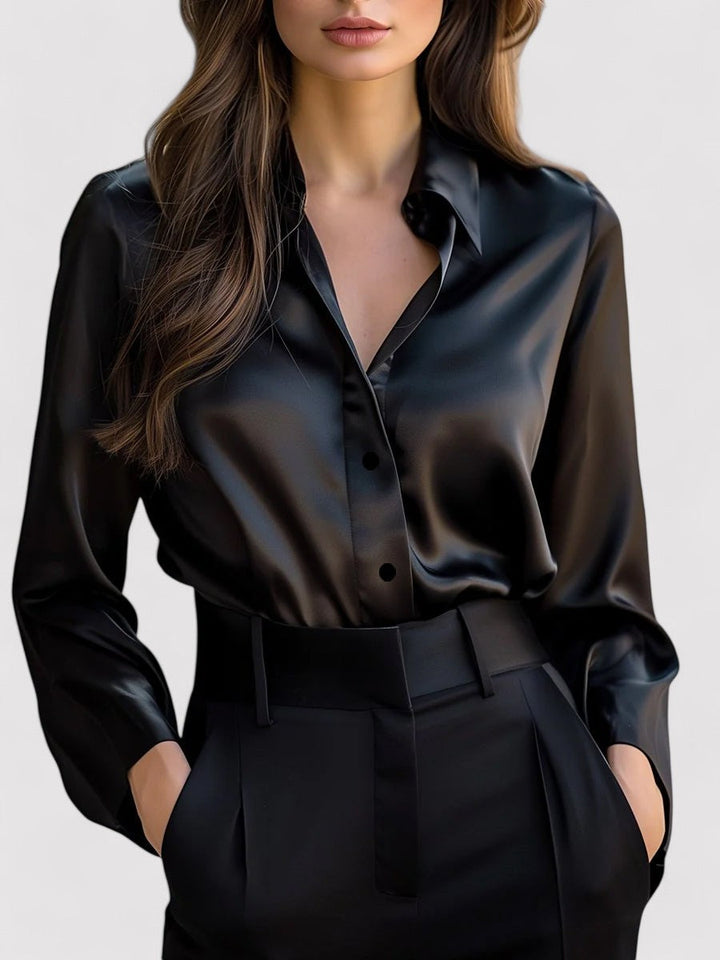 Ancien | Women's Elegant Black Satin Long Sleeves Blouse afbeelding 1
