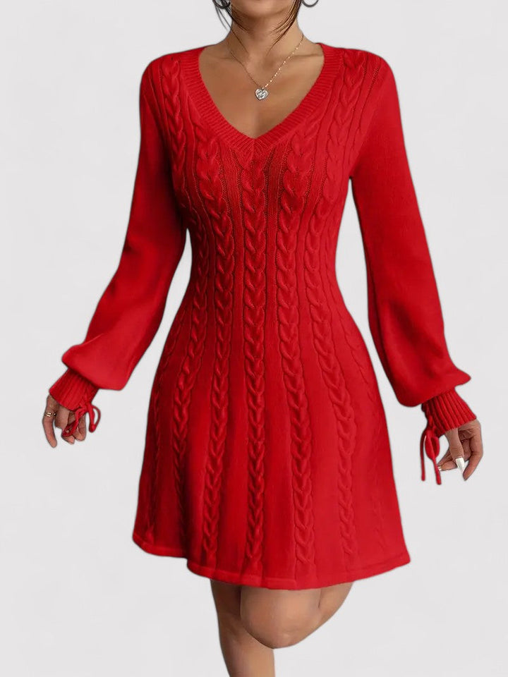 Ancien | Cable Knit V-neck Slim Fit Dress afbeelding 5