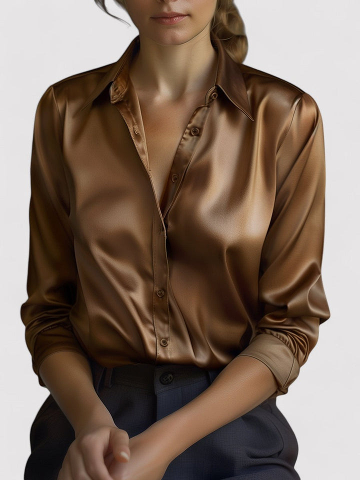 Ancien | Women's Elegant Black Satin Long Sleeves Blouse afbeelding 4