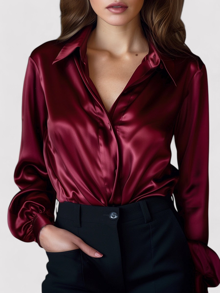 Ancien | Women's Elegant Black Satin Long Sleeves Blouse afbeelding 5