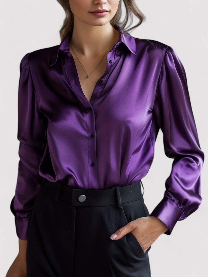 Ancien | Women's Elegant Black Satin Long Sleeves Blouse afbeelding 7