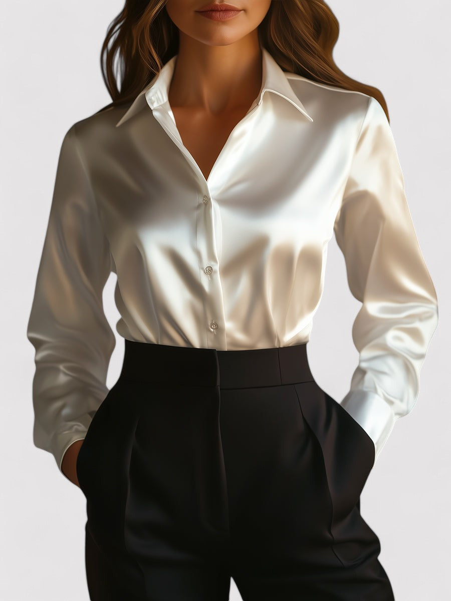 Ancien | Women's Elegant Black Satin Long Sleeves Blouse afbeelding 8