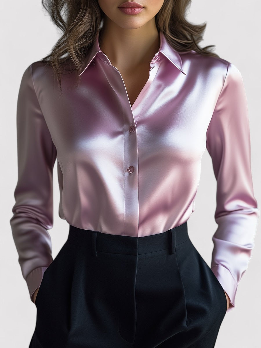 Ancien | Women's Elegant Black Satin Long Sleeves Blouse afbeelding 9