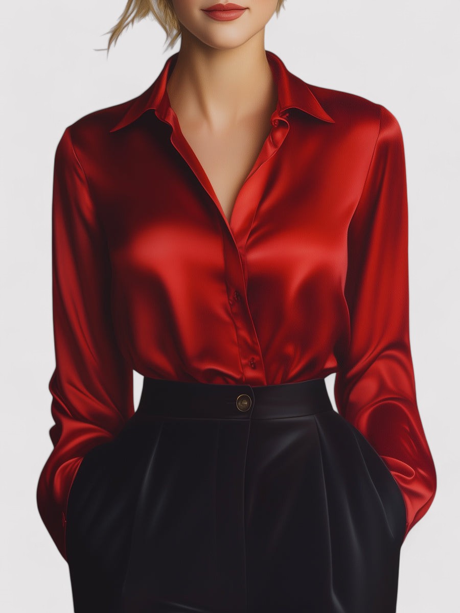 Ancien | Women's Elegant Black Satin Long Sleeves Blouse afbeelding 10
