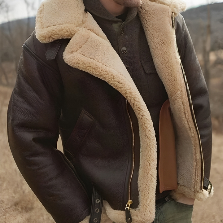 Ancien | Leather Winter Coat With Fur For Men afbeelding 2