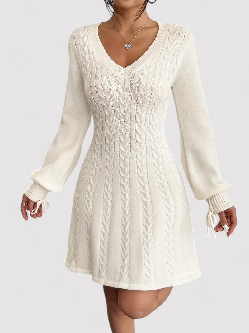 Ancien | Cable Knit V-neck Slim Fit Dress afbeelding 1