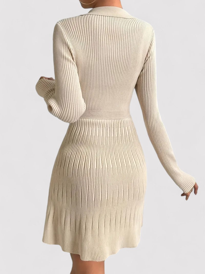 Ancien | Long-Sleeved A-line Ribbed Dress with Elegant Collar afbeelding 2