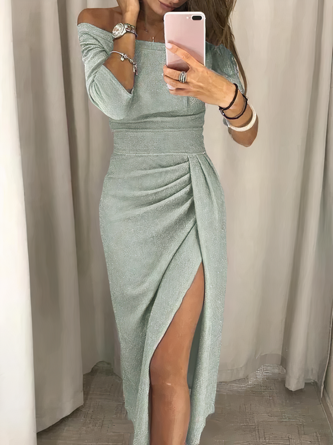 Elle | Glamorous off-shoulder glitter dress
