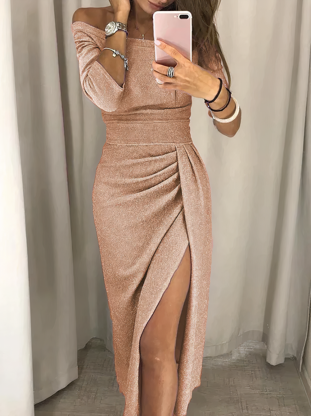 Elle | Glamorous off-shoulder glitter dress