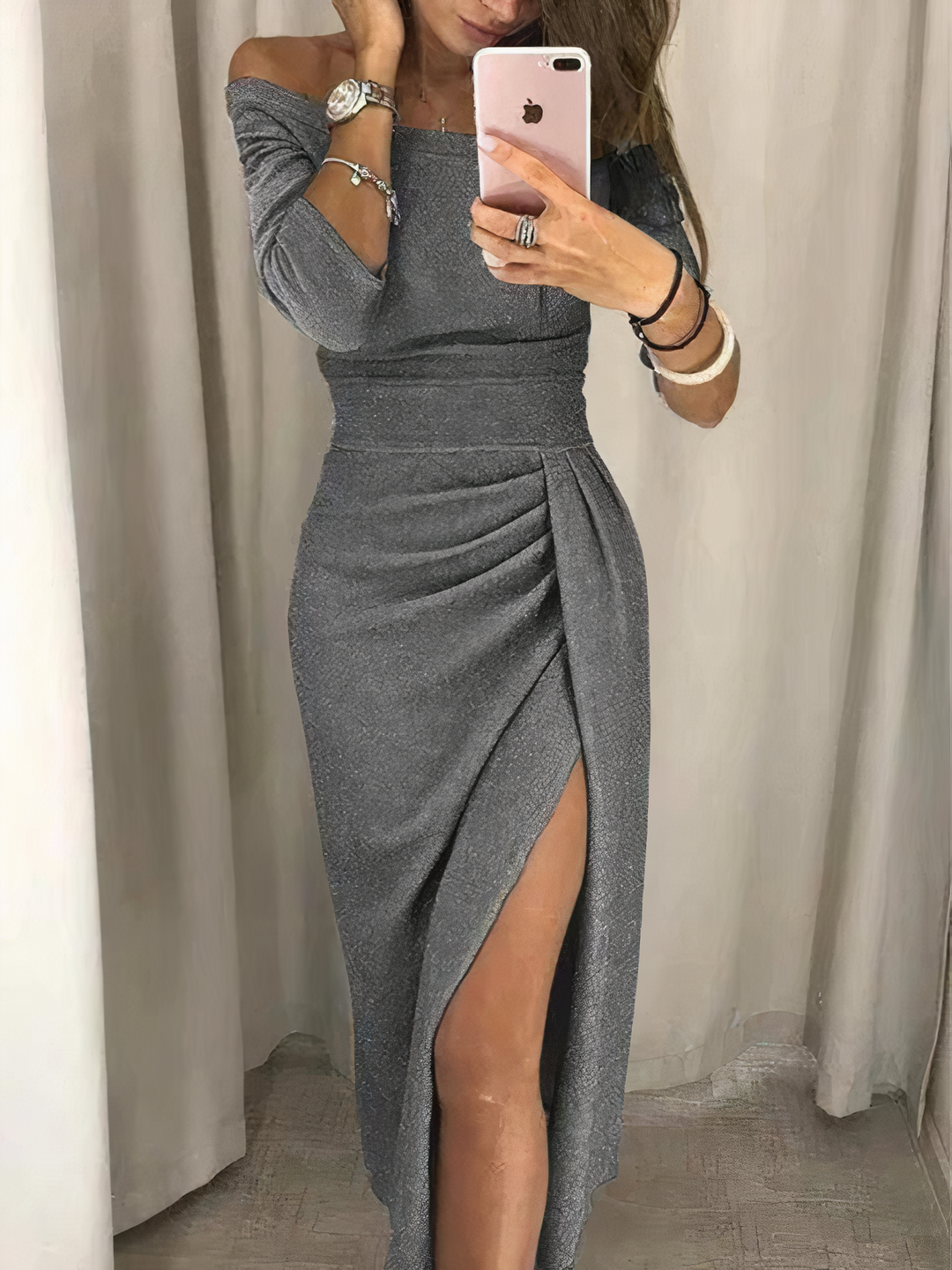 Elle | Glamorous off-shoulder glitter dress
