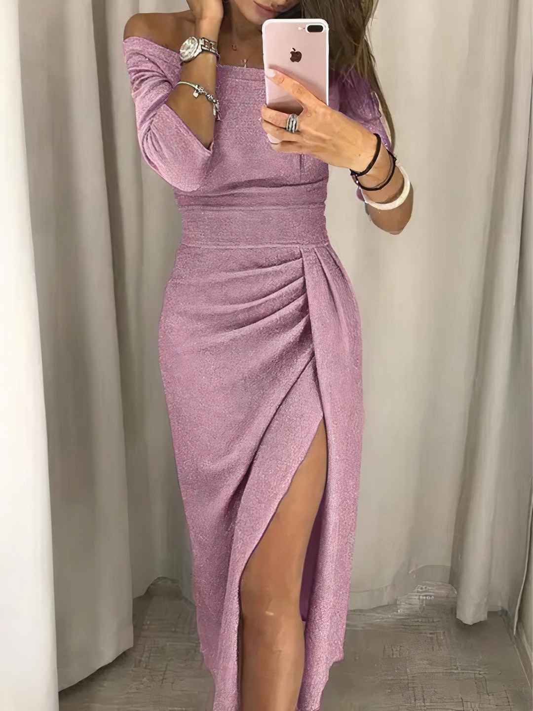 Elle | Glamorous off-shoulder glitter dress