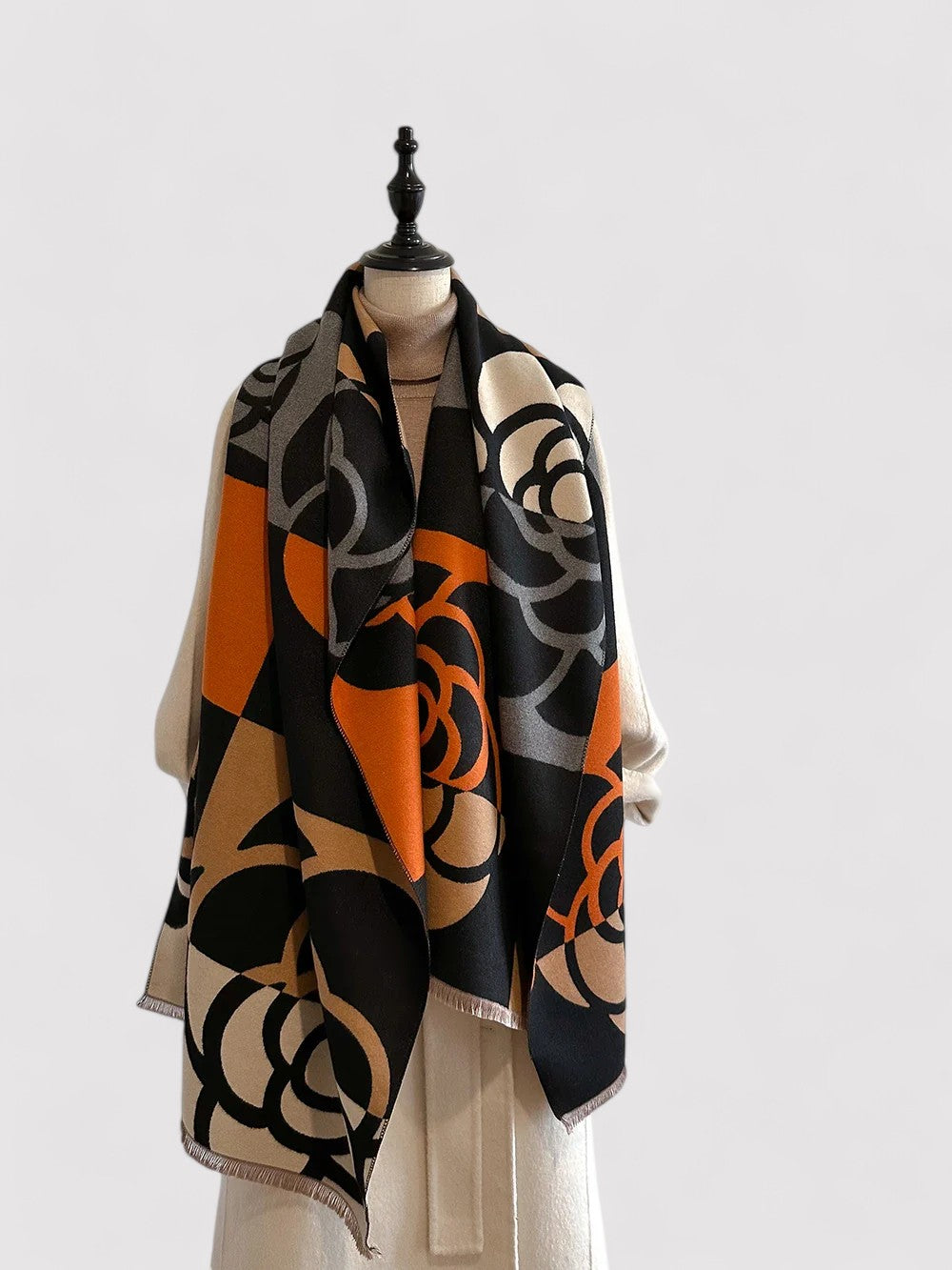 Ancien | Women's Floral Double-sided Cashmere Pashmina Scarf afbeelding 1