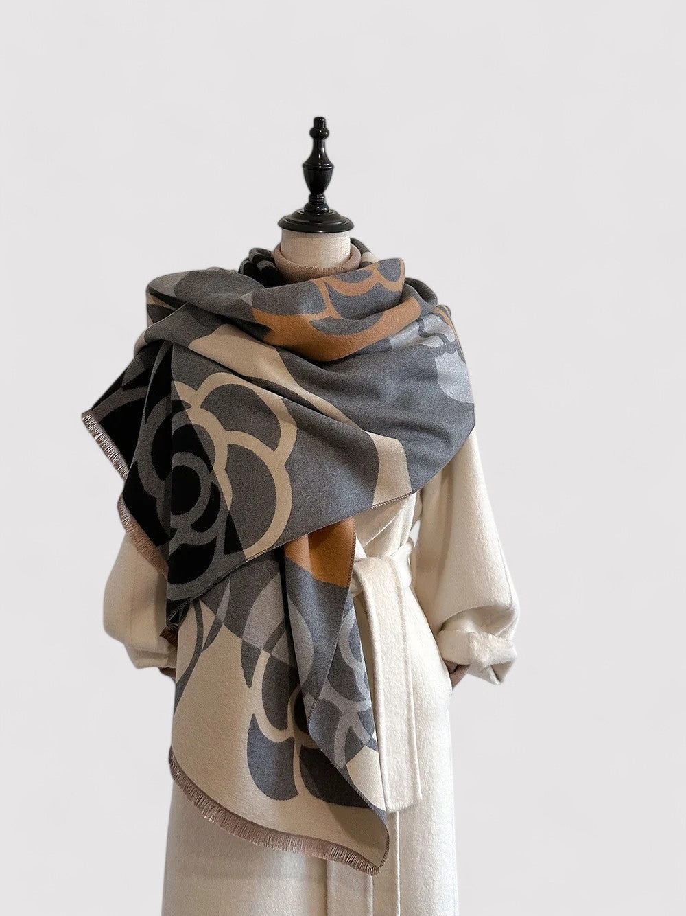 Ancien | Women's Floral Double-sided Cashmere Pashmina Scarf afbeelding 4