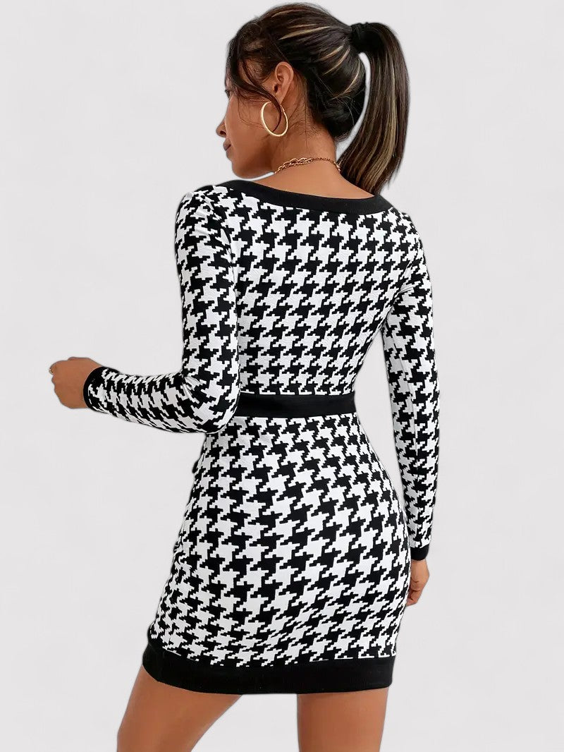 Ancien | Elegant Houndstooth Print Dress afbeelding 2