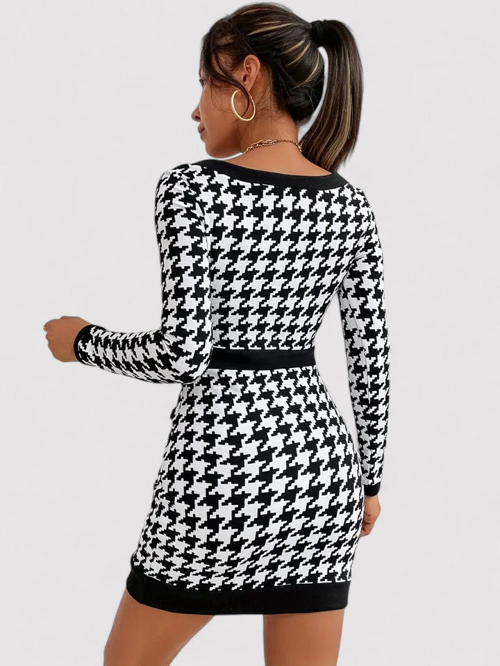 Ancien | Elegant Houndstooth Print Dress afbeelding 2
