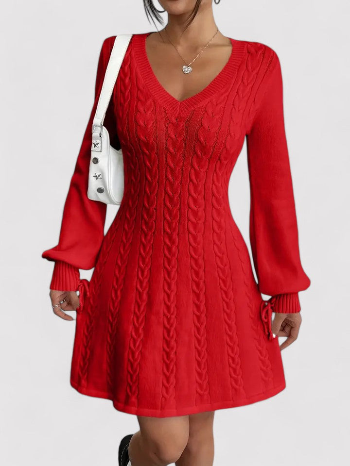 Ancien | Cable Knit V-neck Slim Fit Dress afbeelding 6