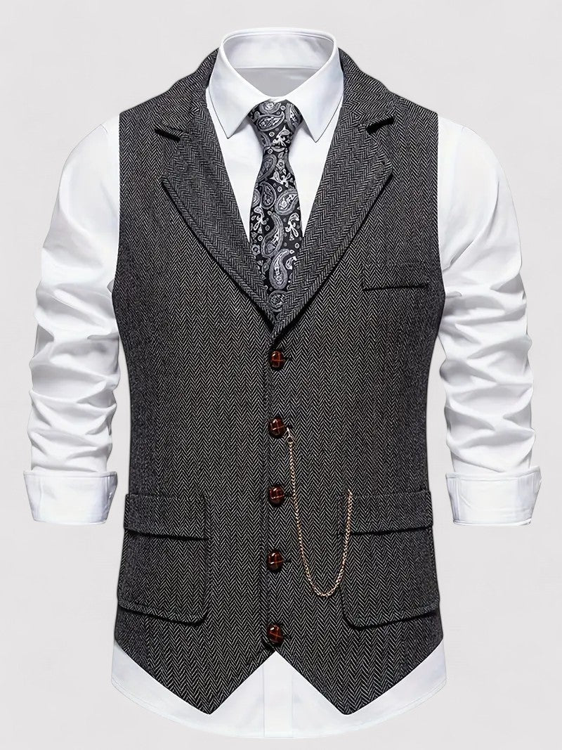 Ancient Elegant Retro Men's Vest with Herringbone Pattern afbeelding 9