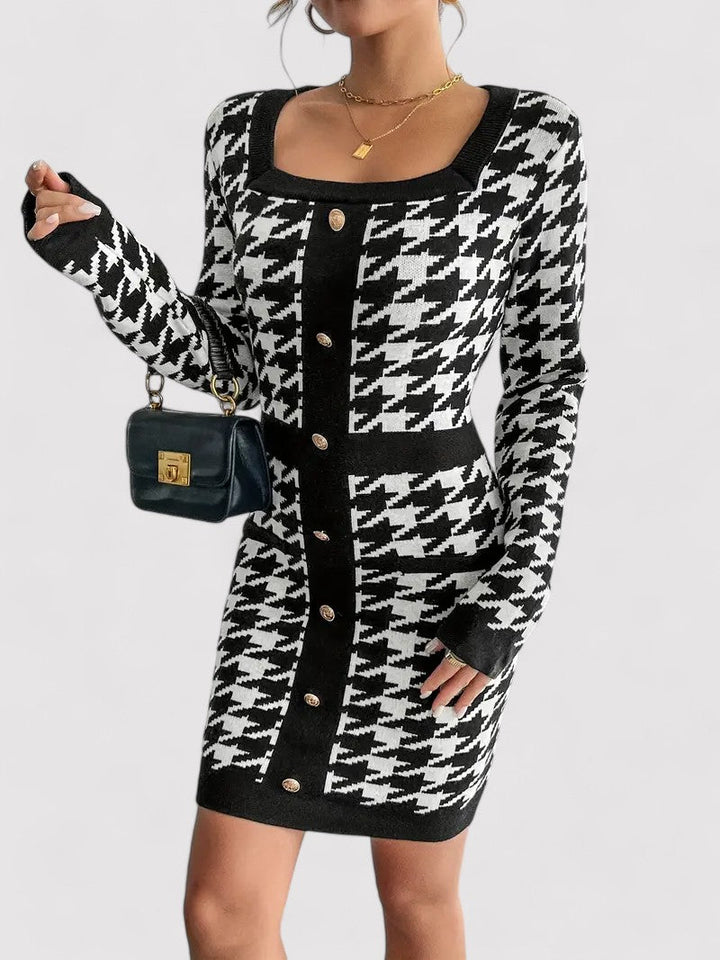 Ancien | Elegant Houndstooth Print Dress afbeelding 1
