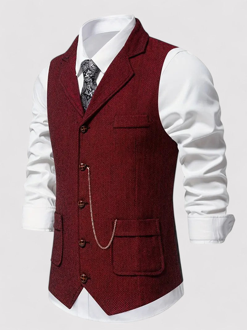 Ancient Elegant Retro Men's Vest with Herringbone Pattern afbeelding 2