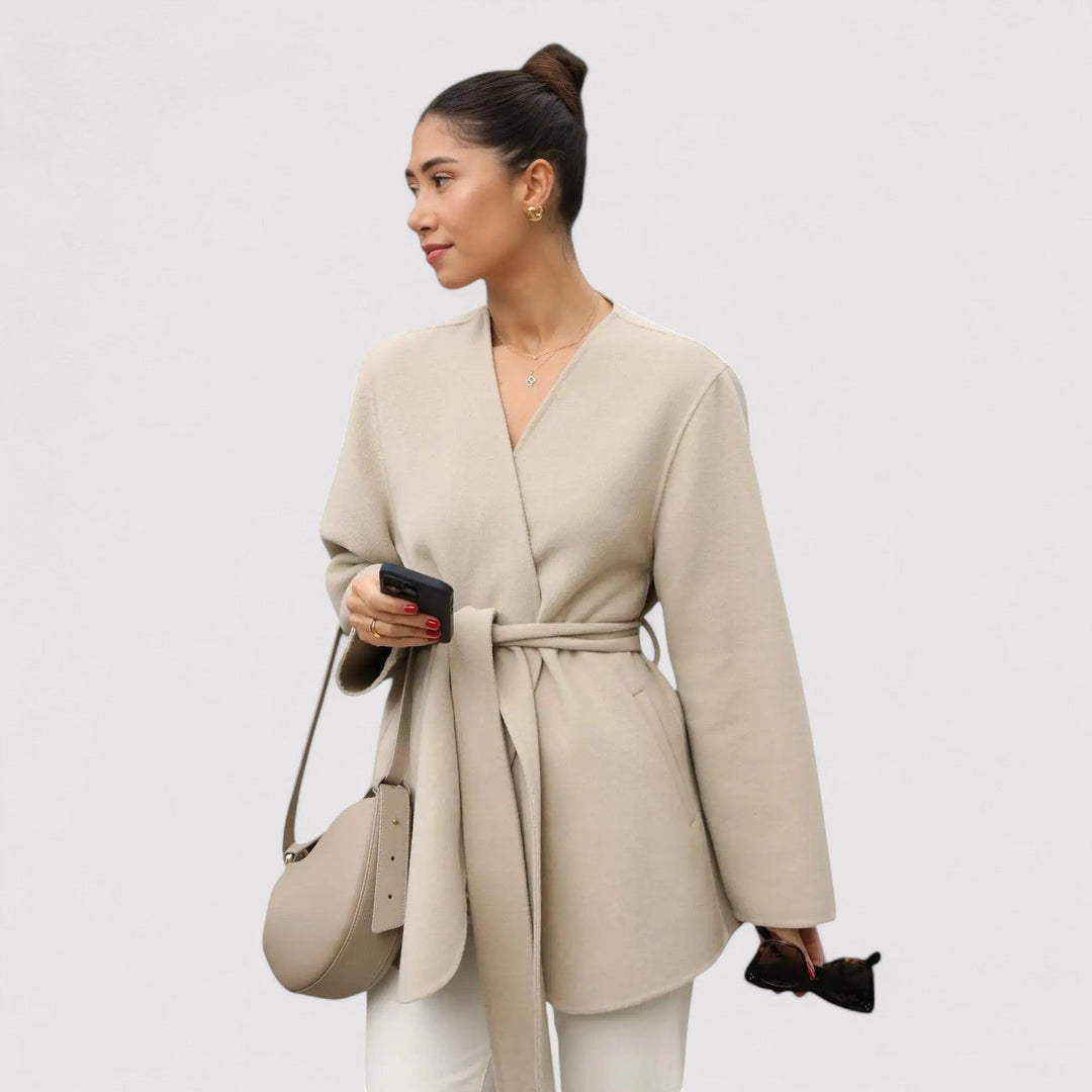 Ancien | Chic Midi Coat With Belt V-Neck Jacket afbeelding 1