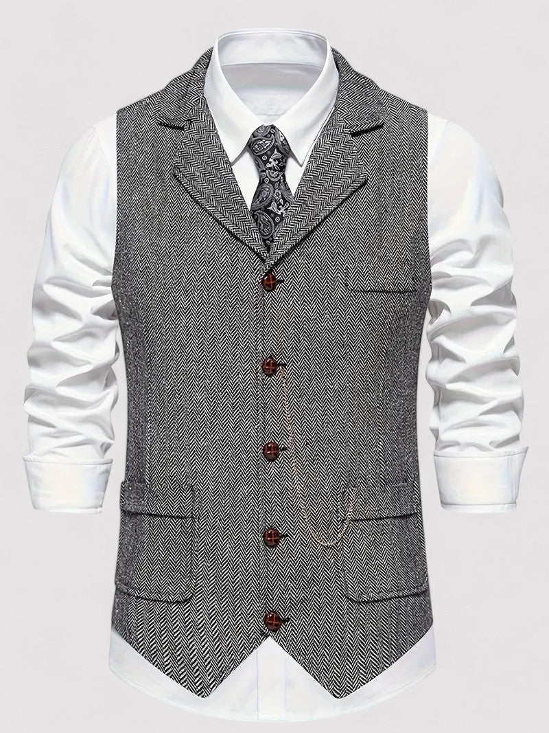 Ancient Elegant Retro Men's Vest with Herringbone Pattern afbeelding 12