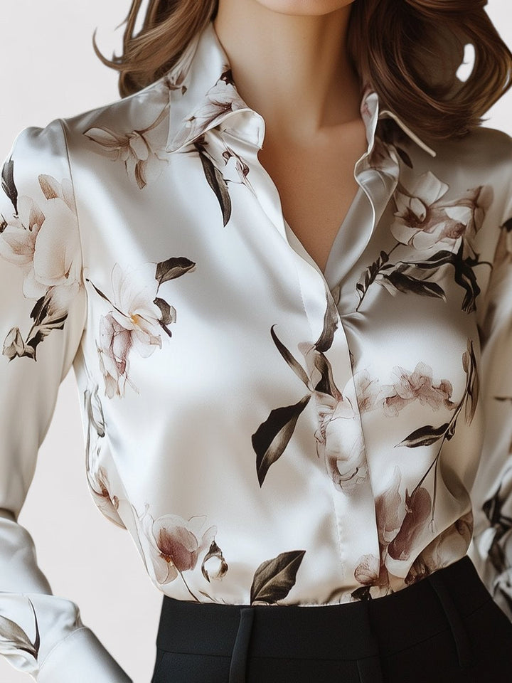 Ancien | Women's Modern Satin Printed Blouse with Magnolia Pattern Elegance afbeelding 2