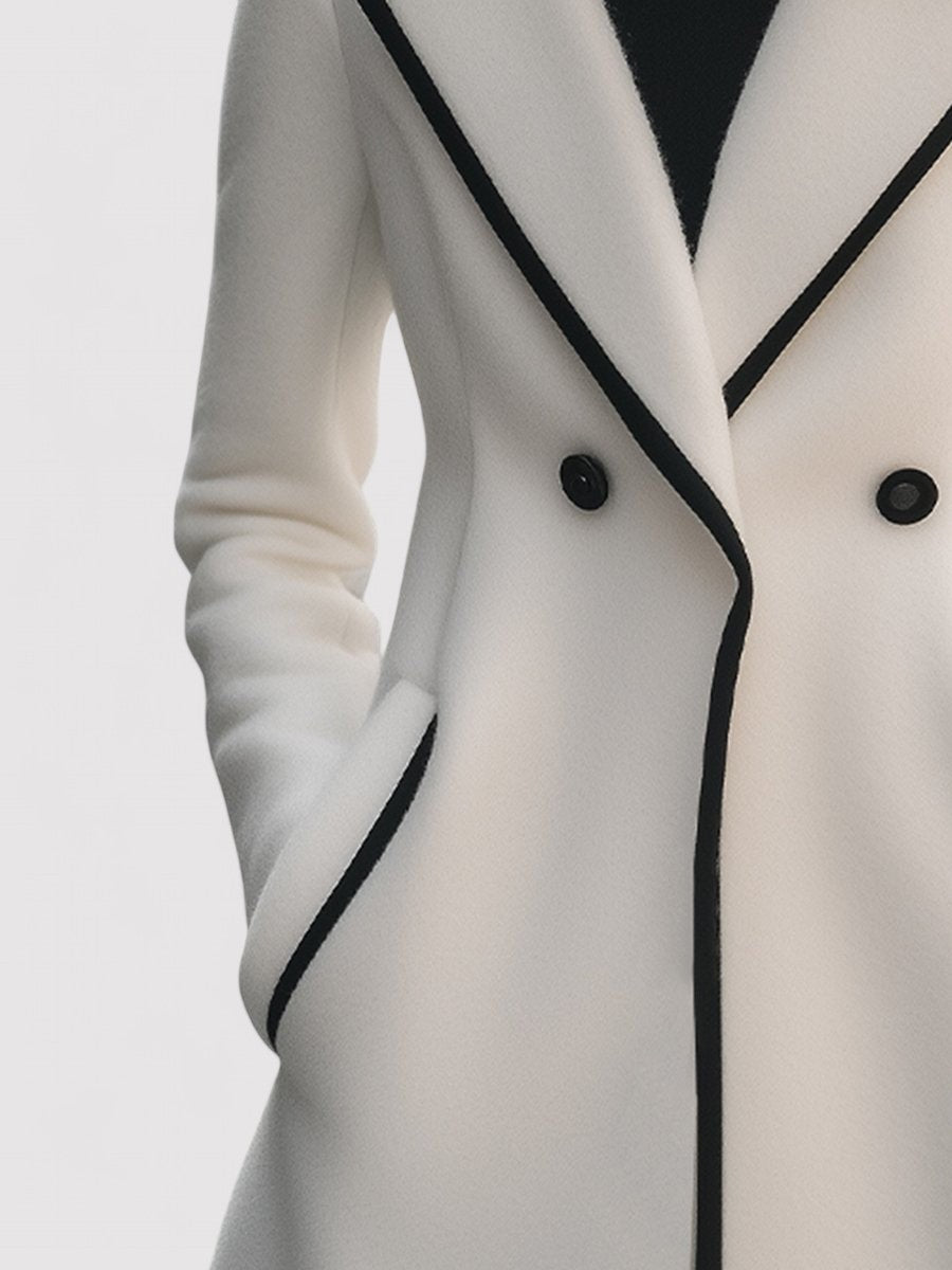 Ancien | Women's Chic Double-Breasted White Coat with Black Trim afbeelding 4