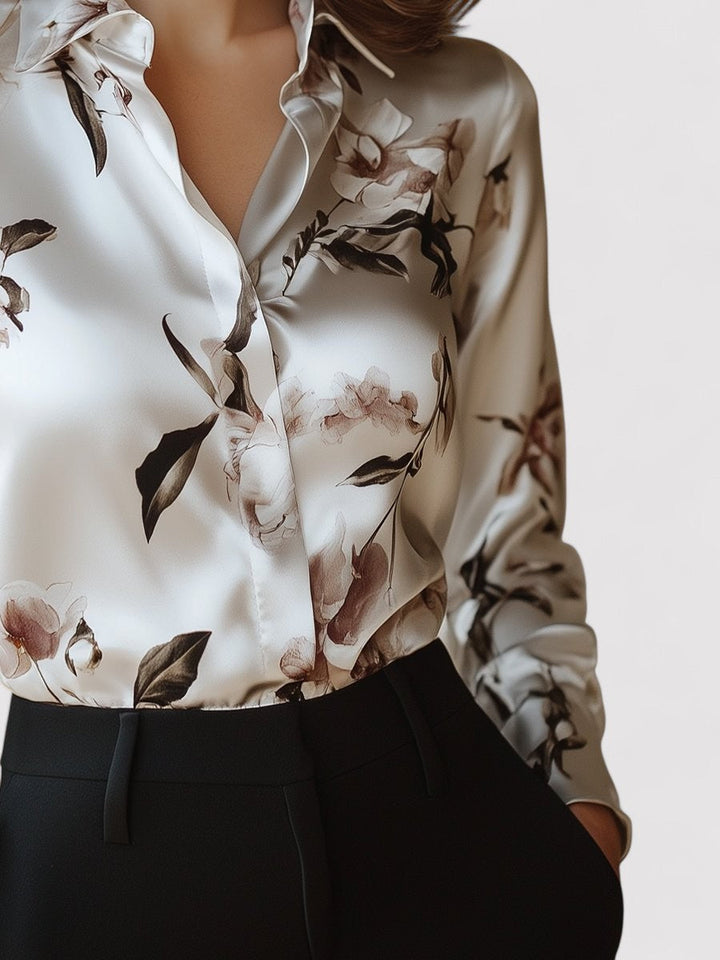 Ancien | Women's Modern Satin Printed Blouse with Magnolia Pattern Elegance afbeelding 3