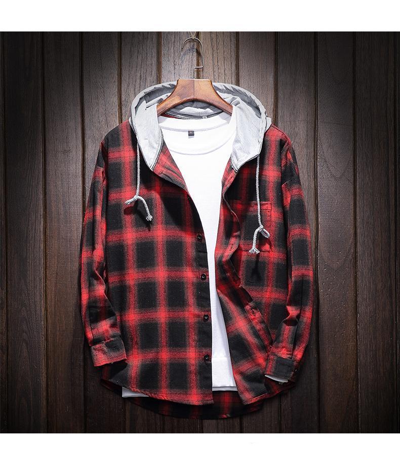 West Louis™ Plaid Casual Hooded Shirt afbeelding 4
