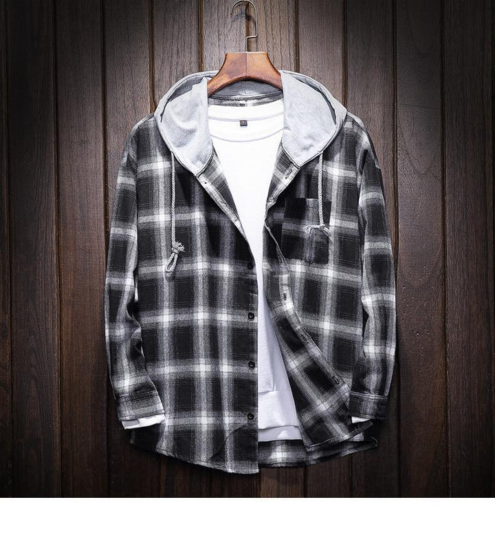 West Louis™ Plaid Casual Hooded Shirt afbeelding 2