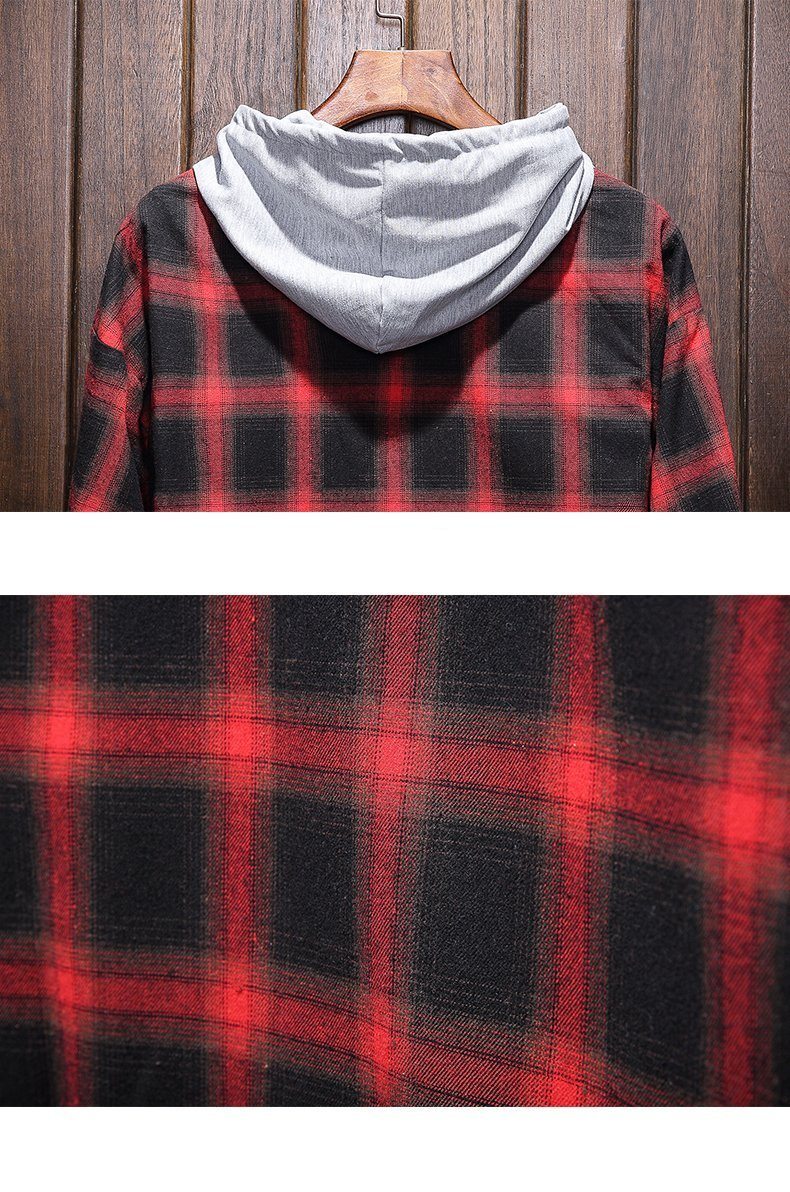 West Louis™ Plaid Casual Hooded Shirt afbeelding 9